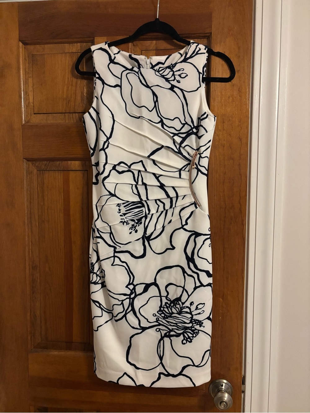 Ivanka Trump White Midi Dress with Floral Outline
